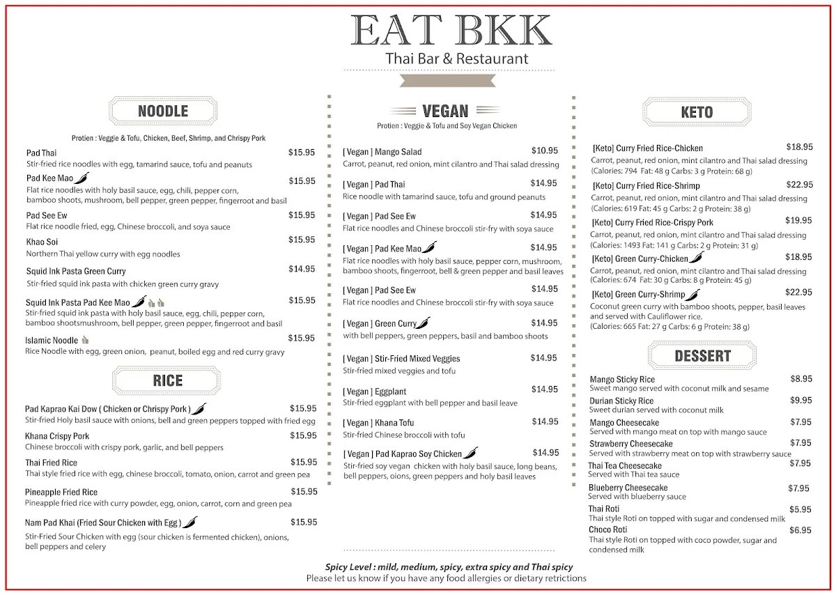 Menu, EAT BKK Thai Bar & Restaurant (Annex)