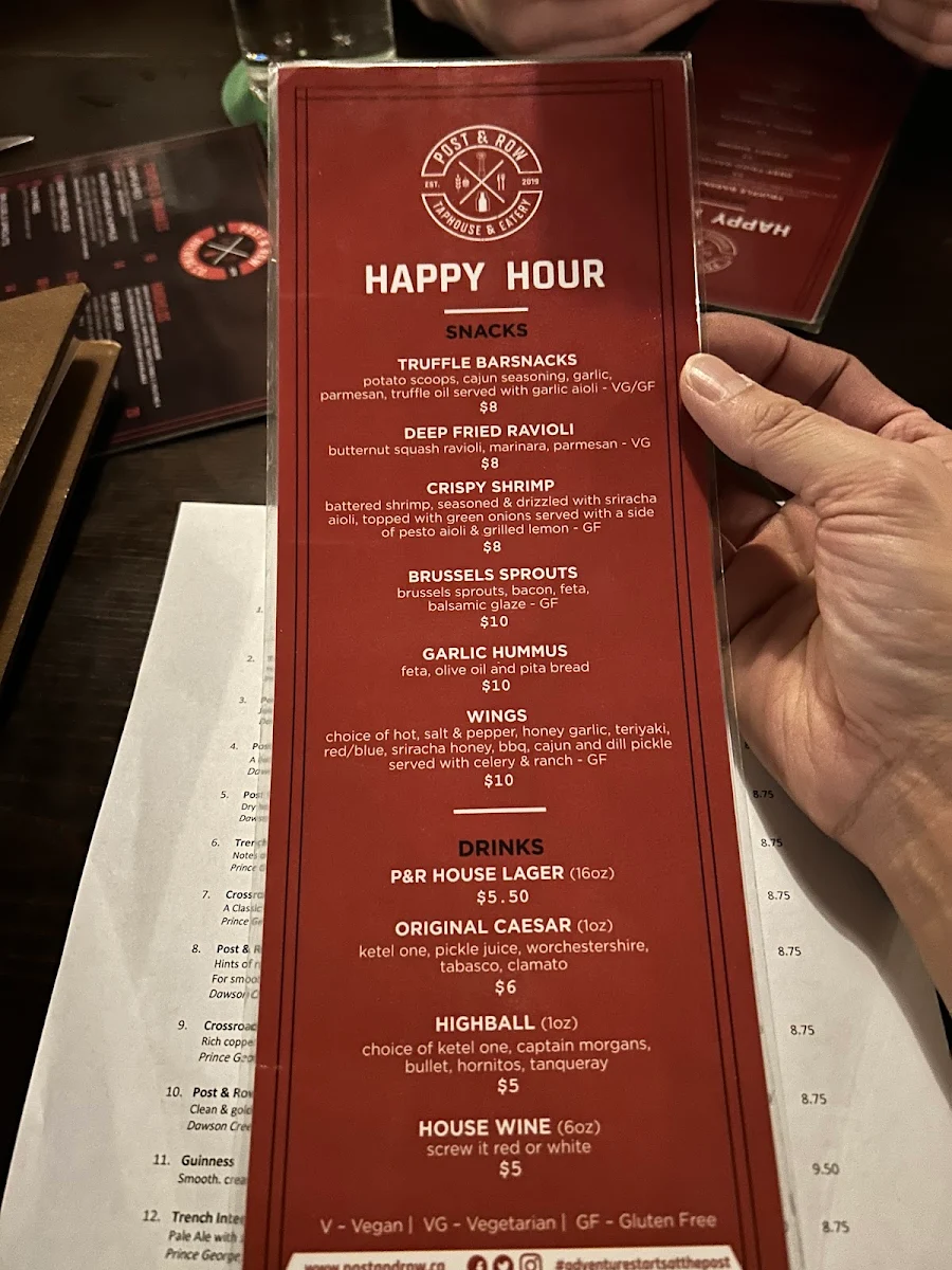 Menu, Post & Row Brewing Co.