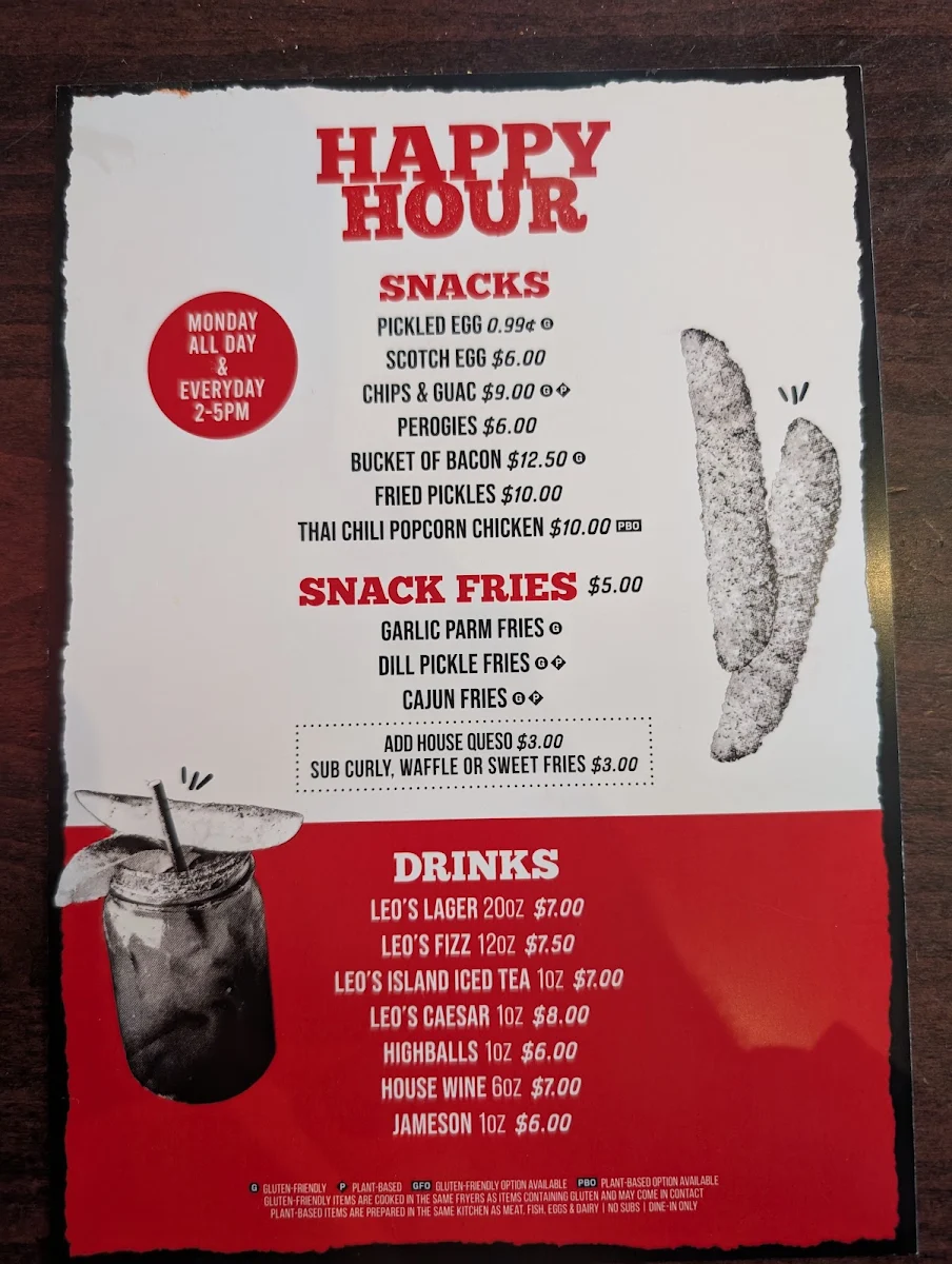 Menu, Leopold’s Tavern Calgary - Beltline