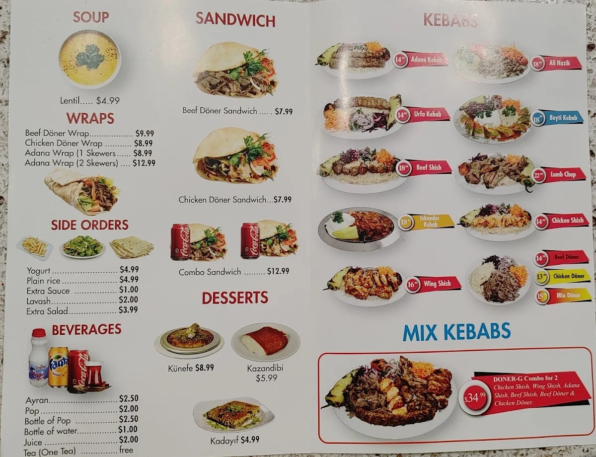Menu, Doner G Turkish Cuisine
