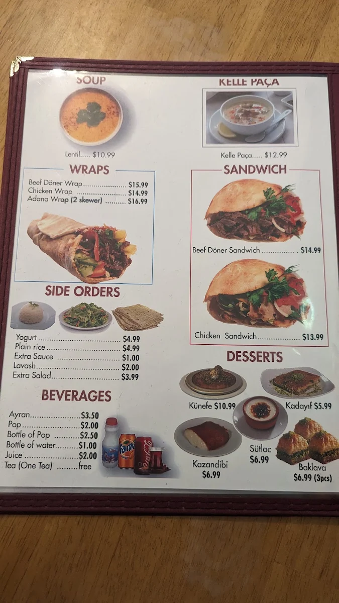 Menu, Doner G Turkish Cuisine