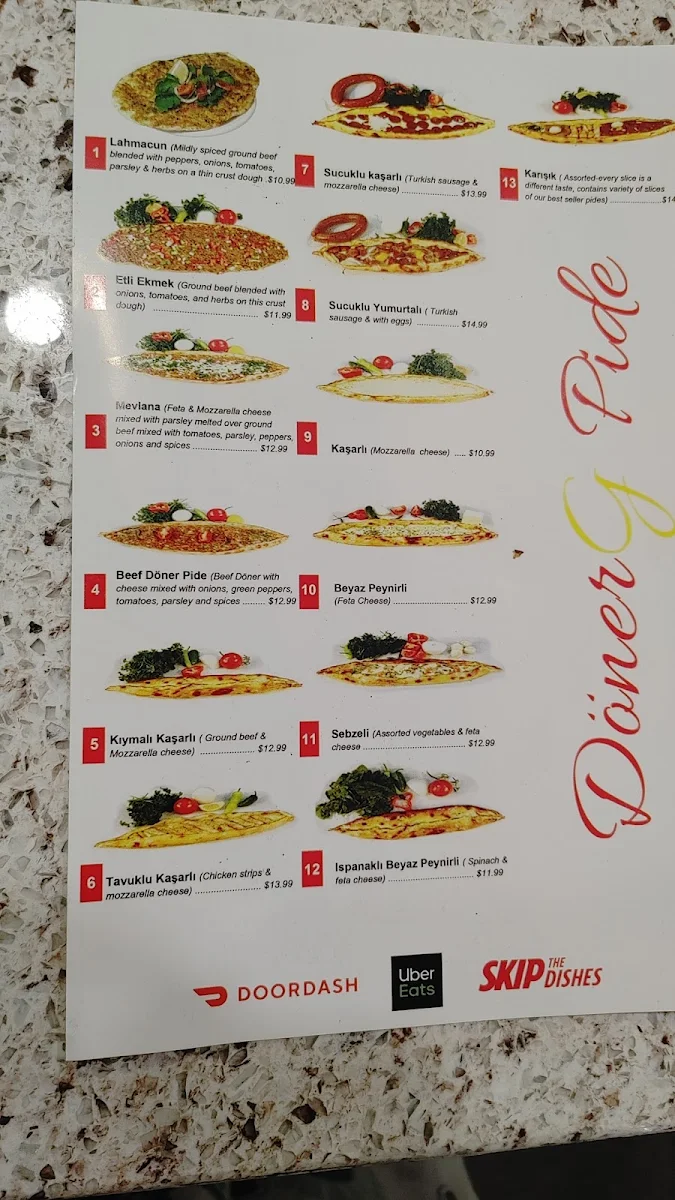 Menu, Doner G Turkish Cuisine