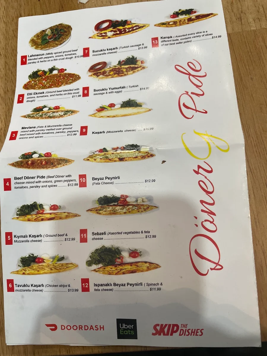 Menu, Doner G Turkish Cuisine
