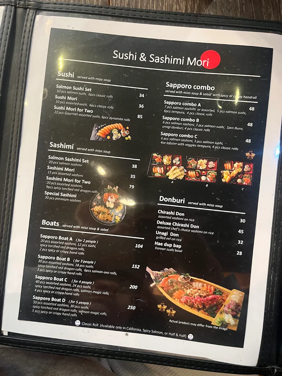 Menu, Sapporo Sushi