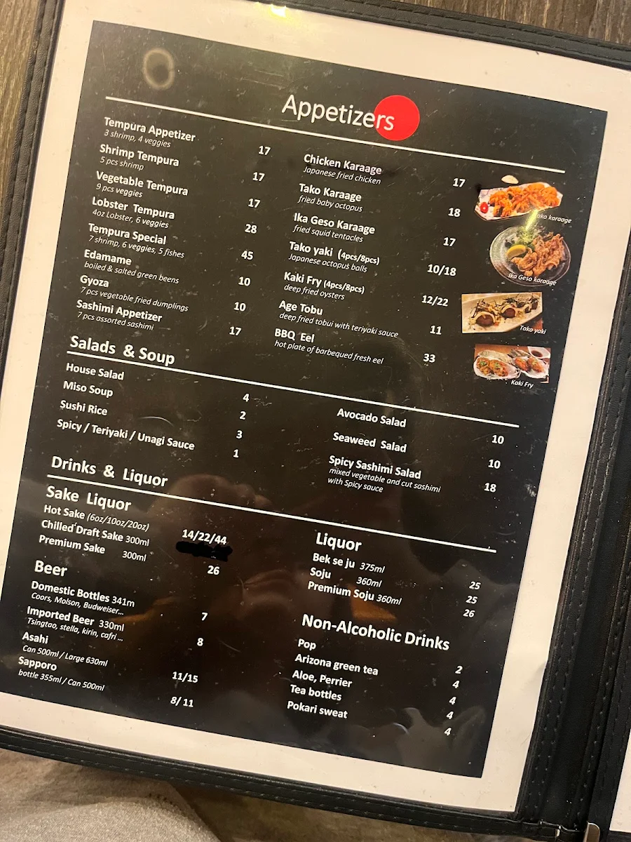 Menu, Sapporo Sushi
