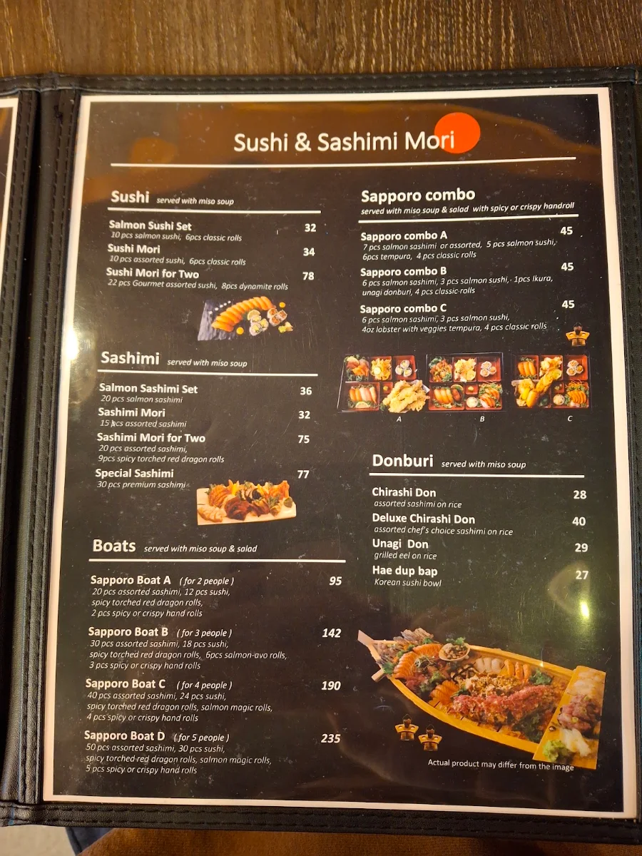 Menu, Sapporo Sushi