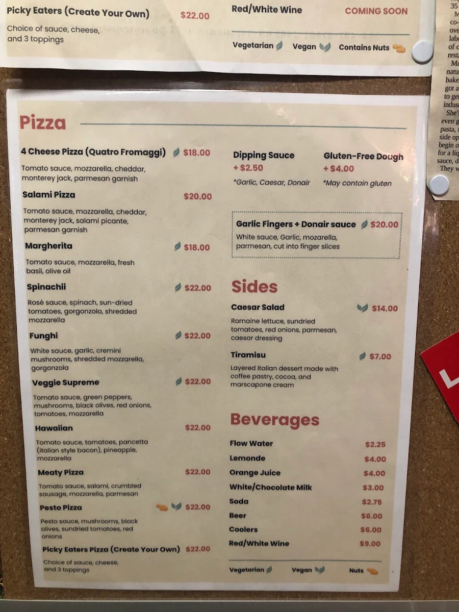 Menu, Burnt Crust Pizzaria