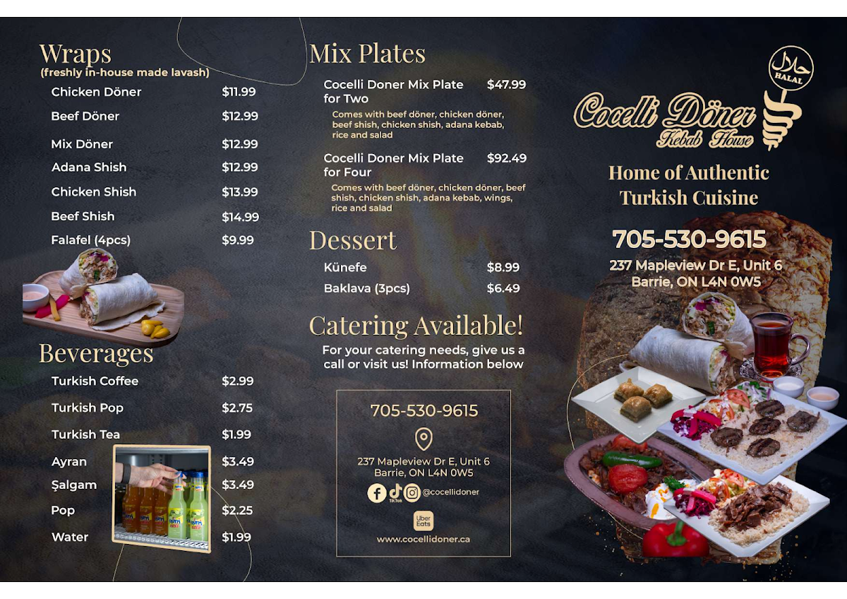 Menu, Cocelli Doner Kebab House Midland