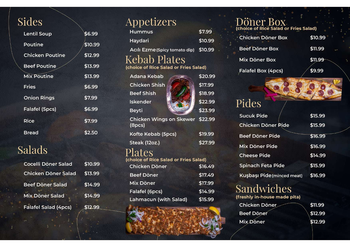 Menu, Cocelli Doner Kebab House Midland