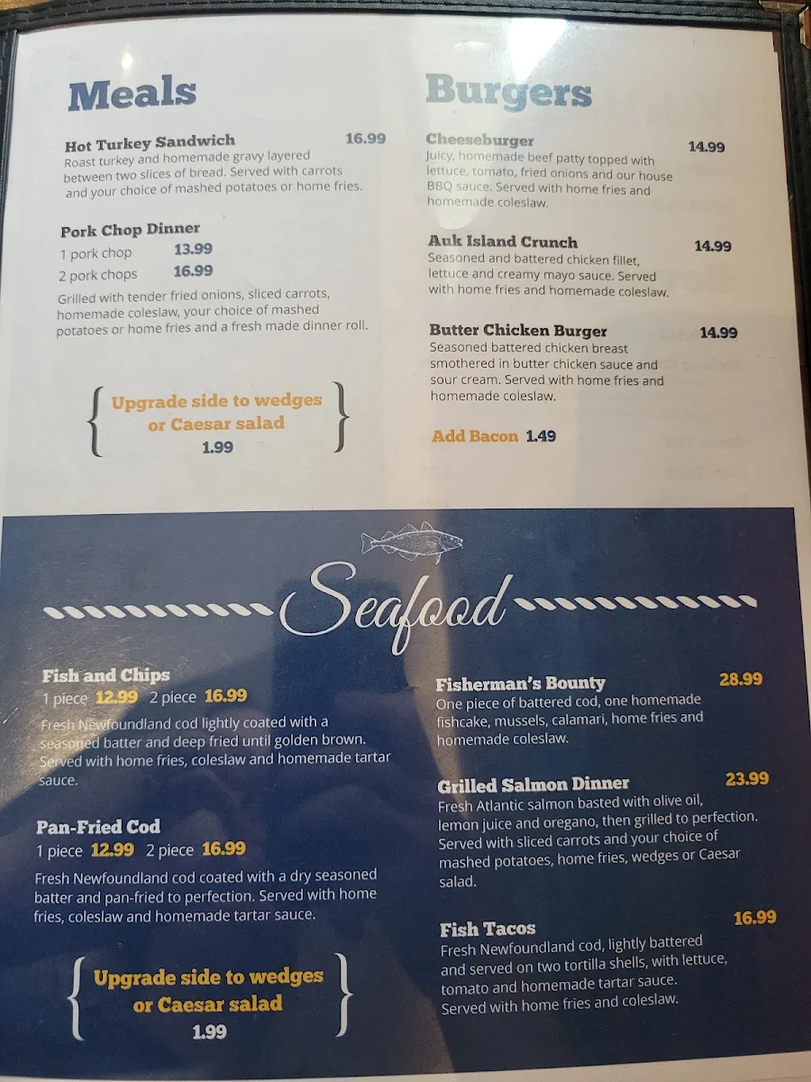 Menu, Great Auk Restaurant