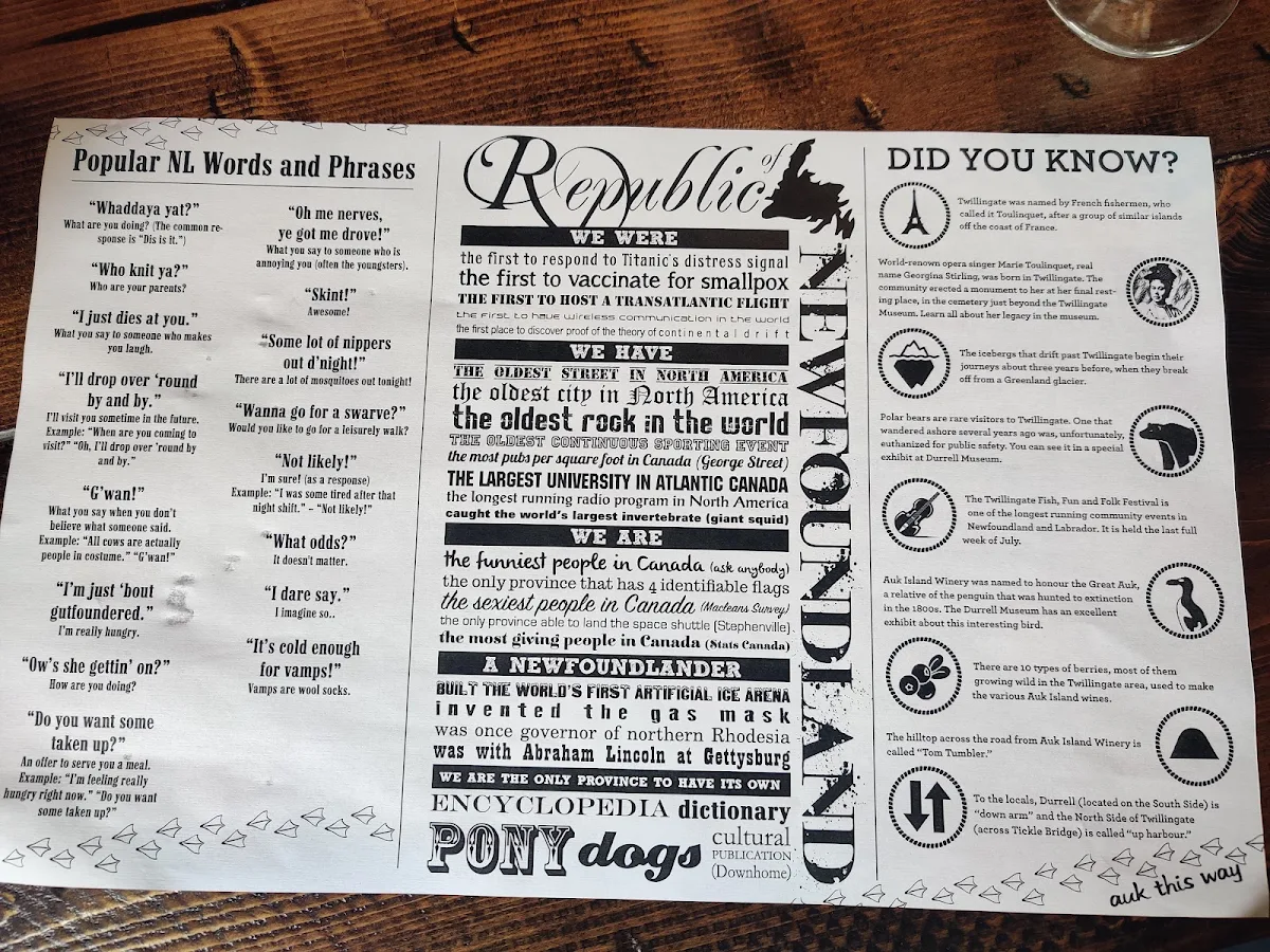 Menu, Great Auk Restaurant