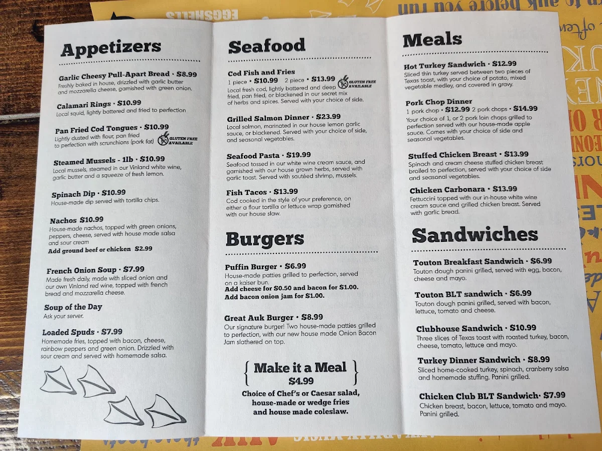 Menu, Great Auk Restaurant