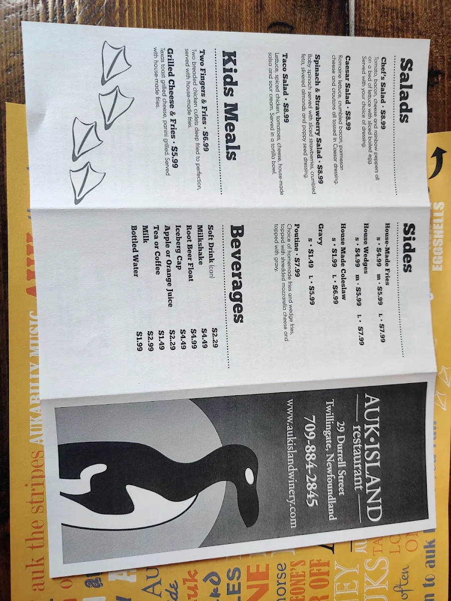 Menu, Great Auk Restaurant