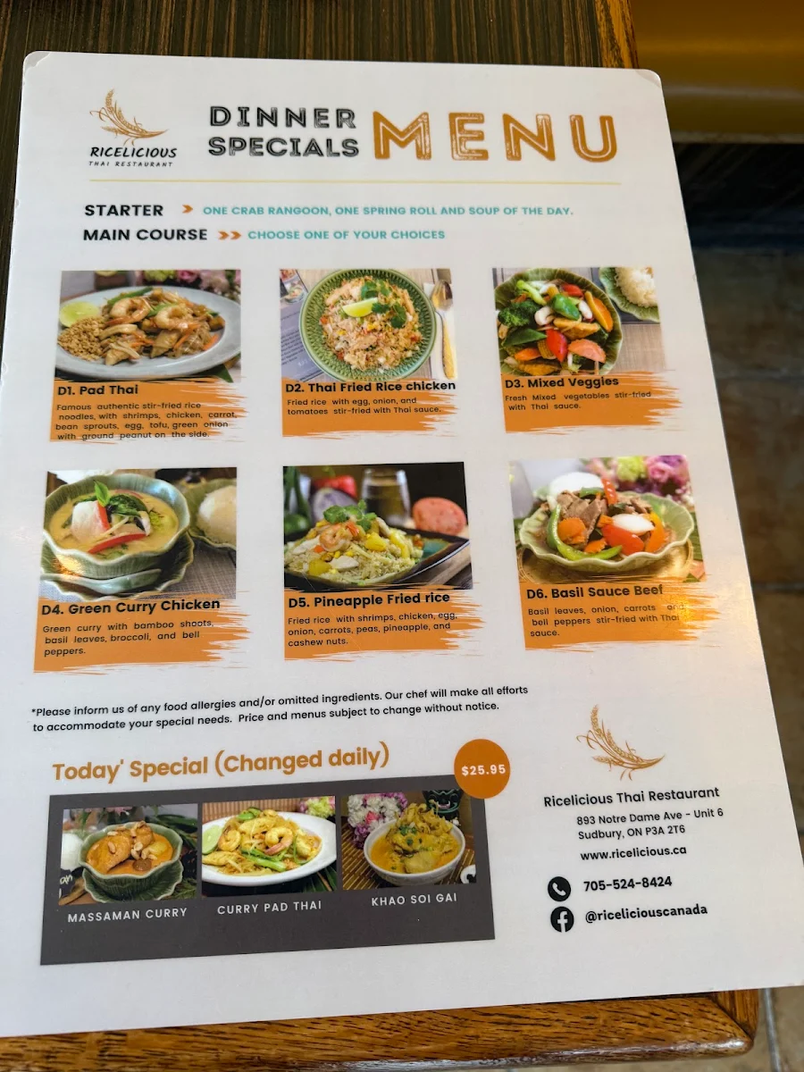 Menu, Ricelicious Thai Restaurant