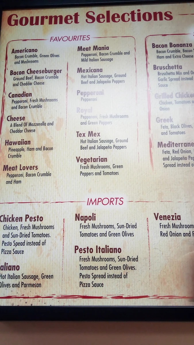 Menu, Gino's Pizza