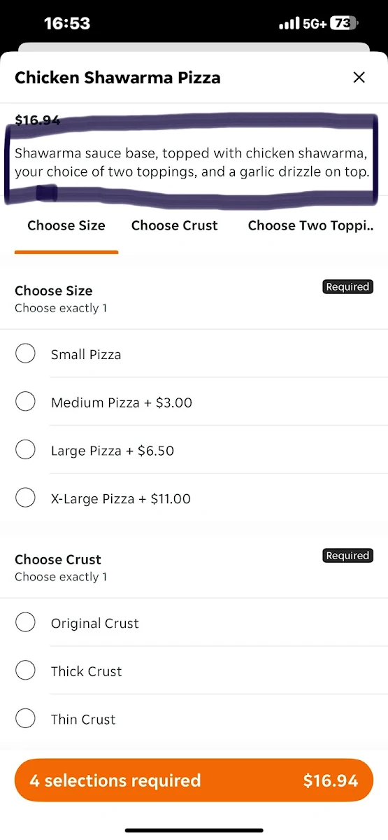Menu, Gino's Pizza