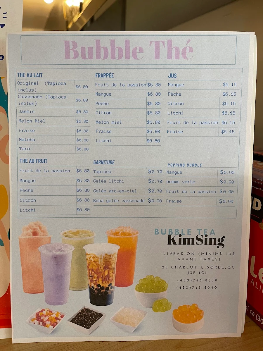 Menu, Restaurant Chinois Kim Sing