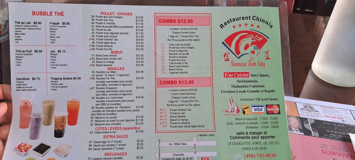 Menu, Restaurant Chinois Kim Sing