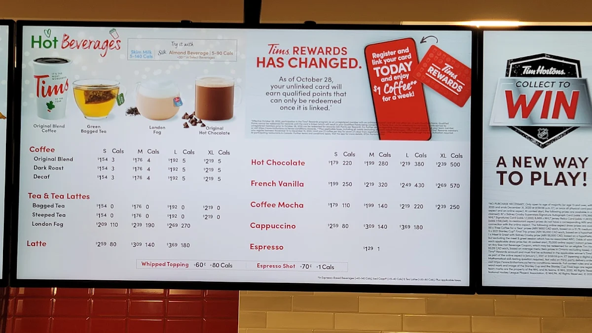 Menu, Tim Hortons