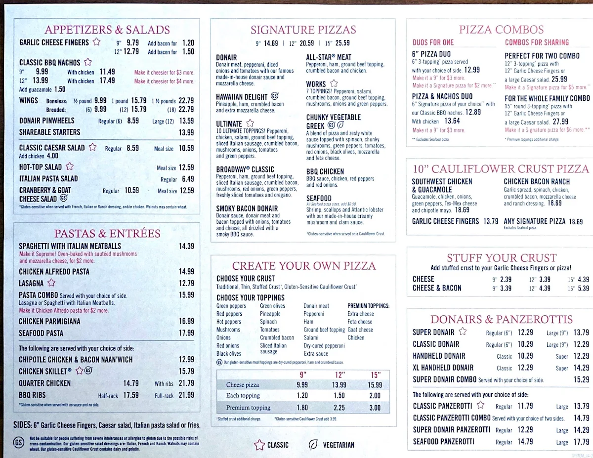 Menu, Pizza Delight