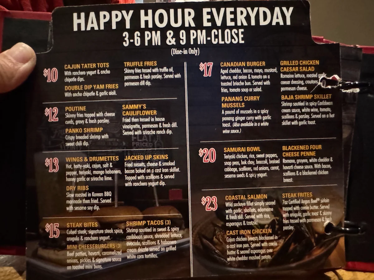 Menu, Sammy J's Grill and Bar West Kelowna