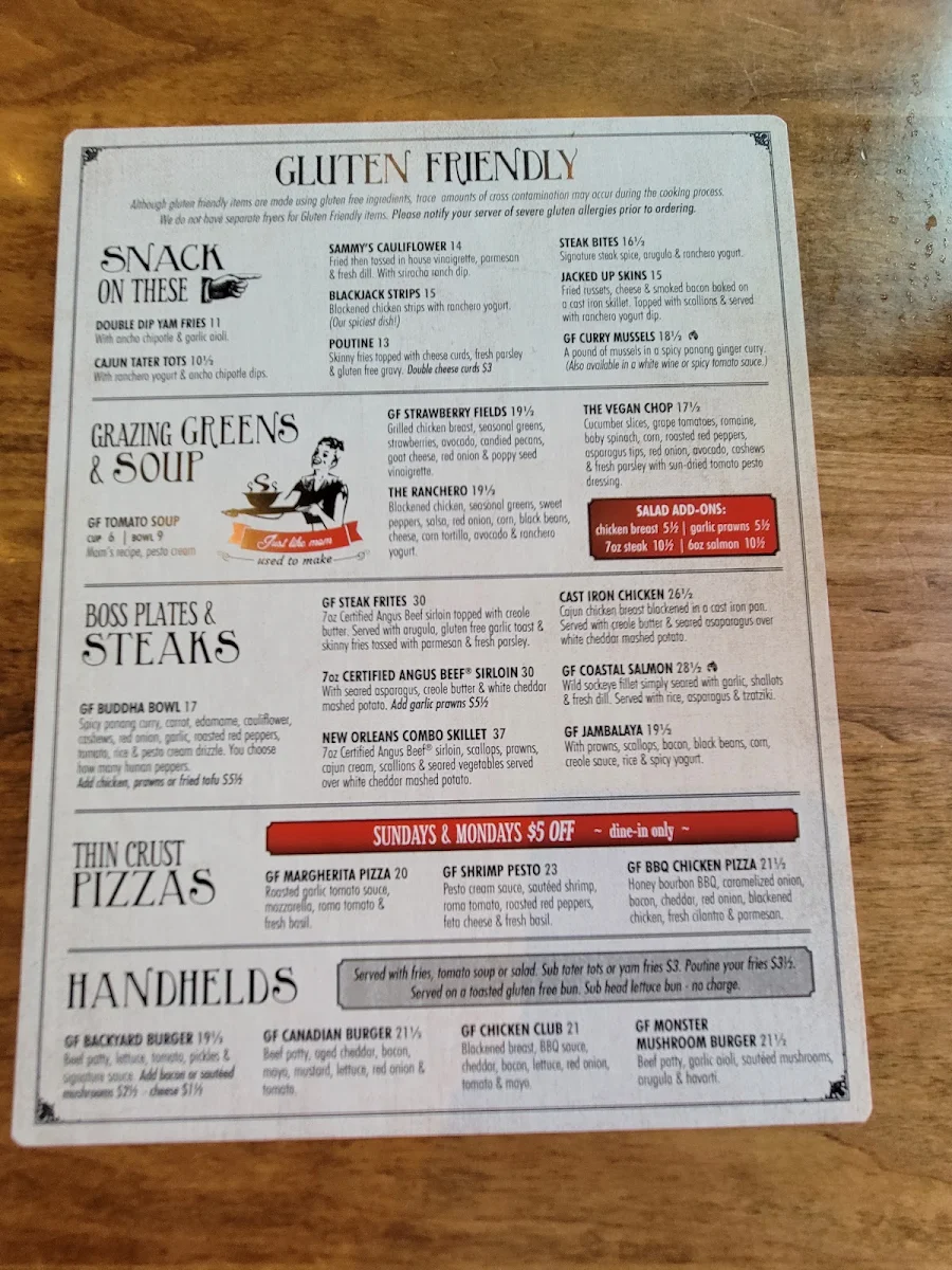 Menu, Sammy J's Grill and Bar West Kelowna