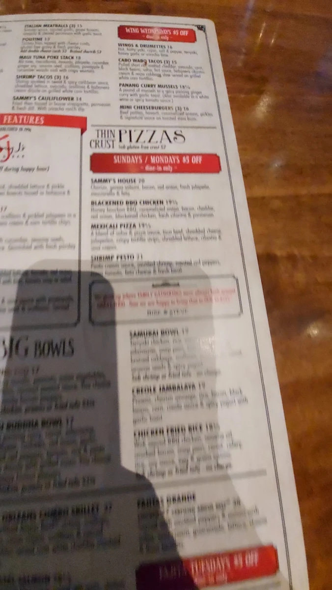 Menu, Sammy J's Grill and Bar West Kelowna