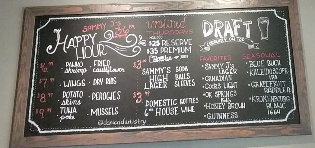 Menu, Sammy J's Grill and Bar West Kelowna