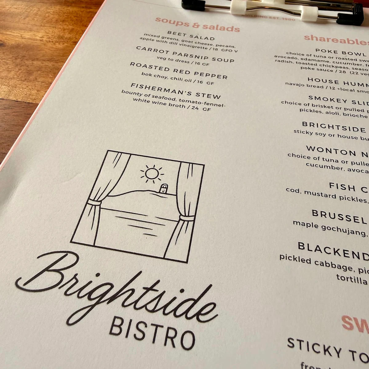 Menu, BRIGHTSIDE BISTRO