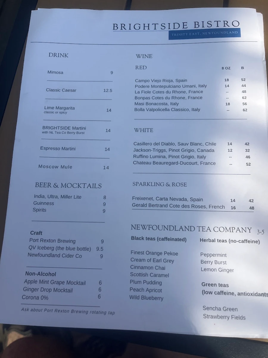 Menu, BRIGHTSIDE BISTRO