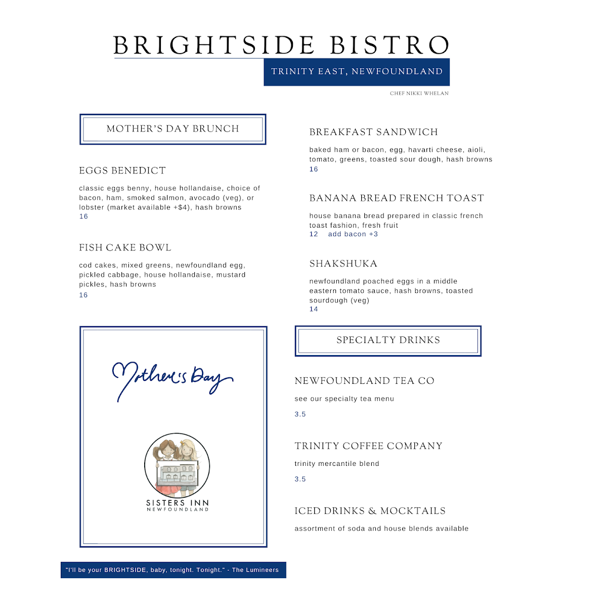 Menu, BRIGHTSIDE BISTRO