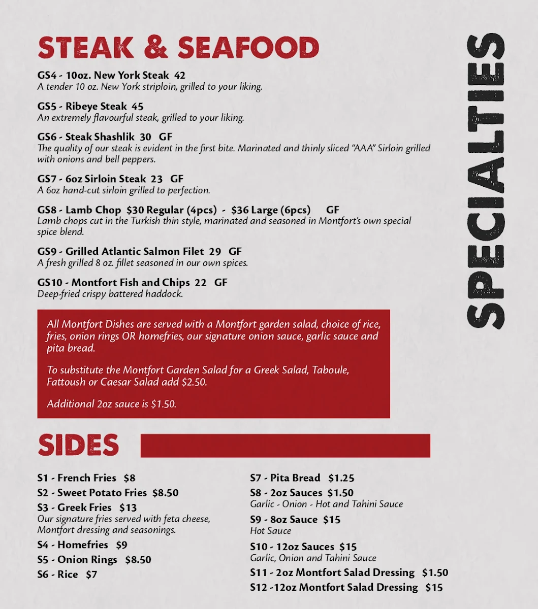 Menu, Montfort Mediterranean Grill - Appleby
