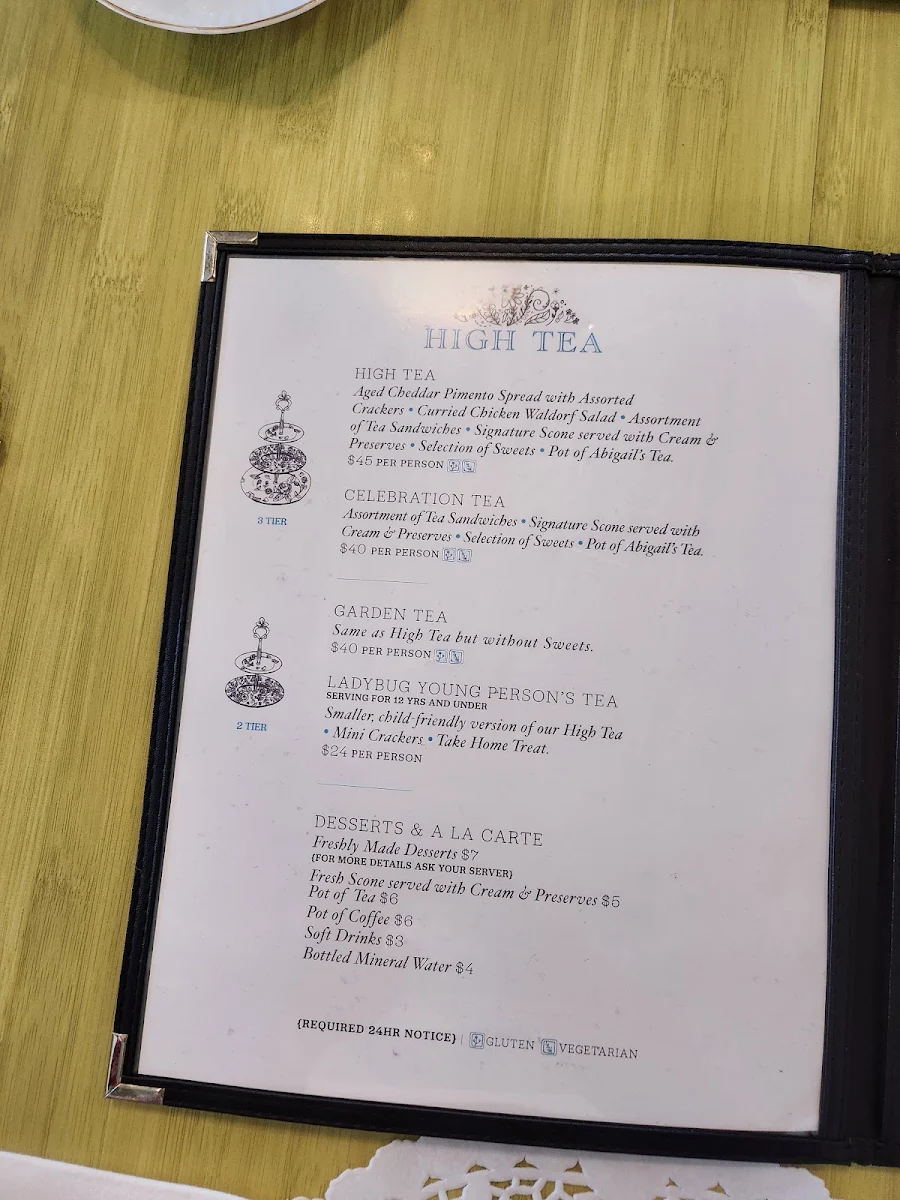 Menu, Abigails Tea House