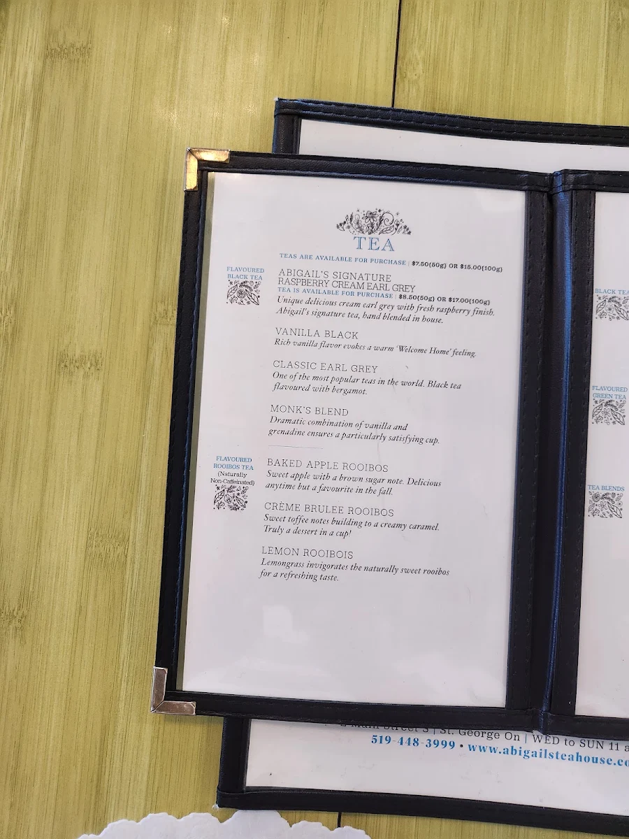 Menu, Abigails Tea House