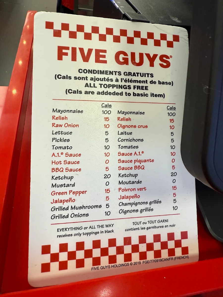 Menu, Five Guys