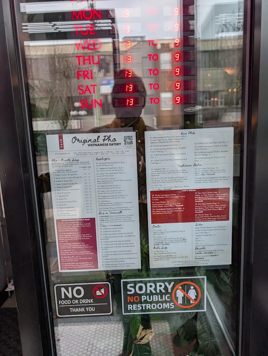 Menu, Original Pho Eatery - Downtown Victoria