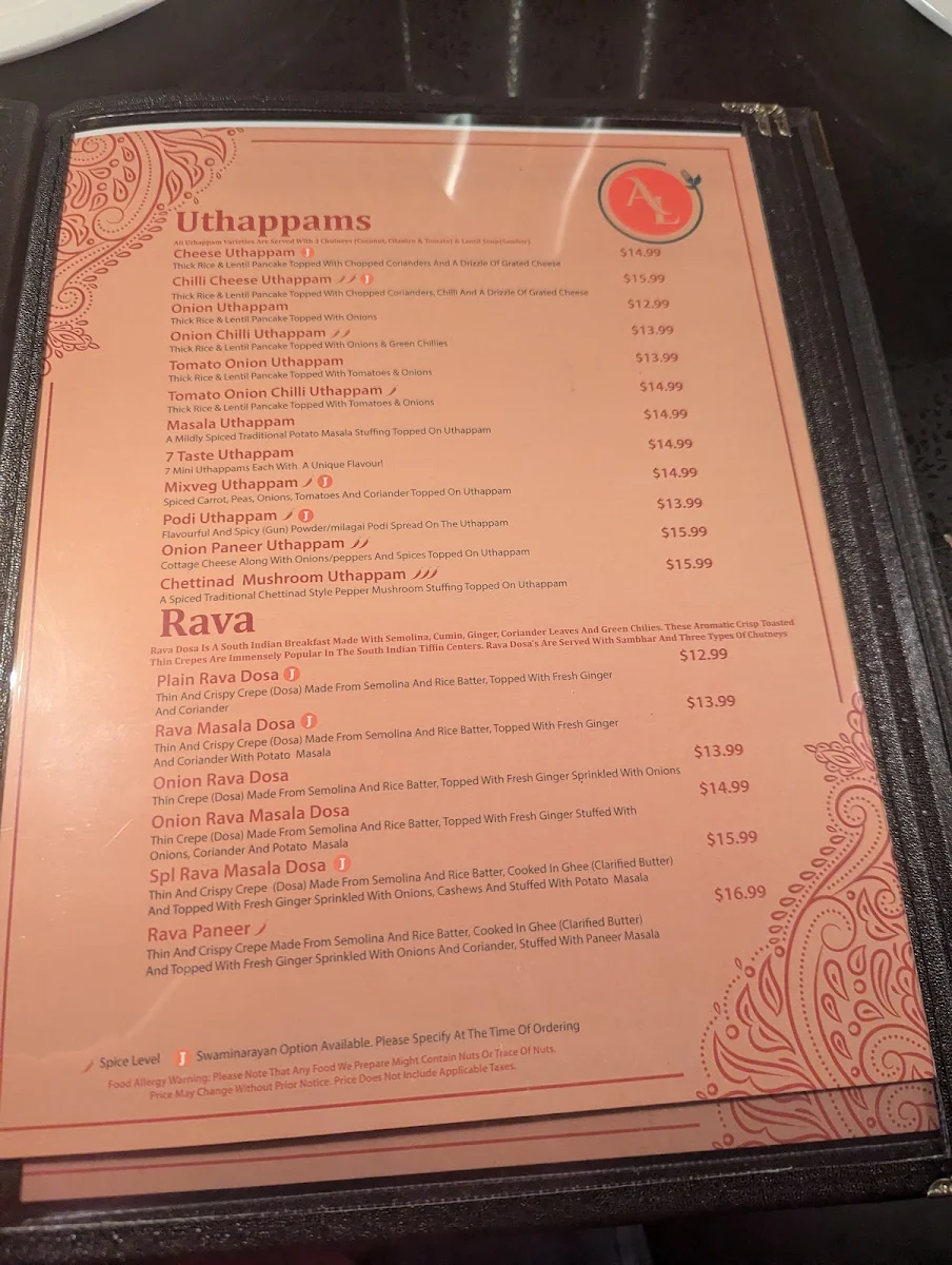 Menu, Annalakshmi Woodbridge - South Indian Vegetarian Restaurant