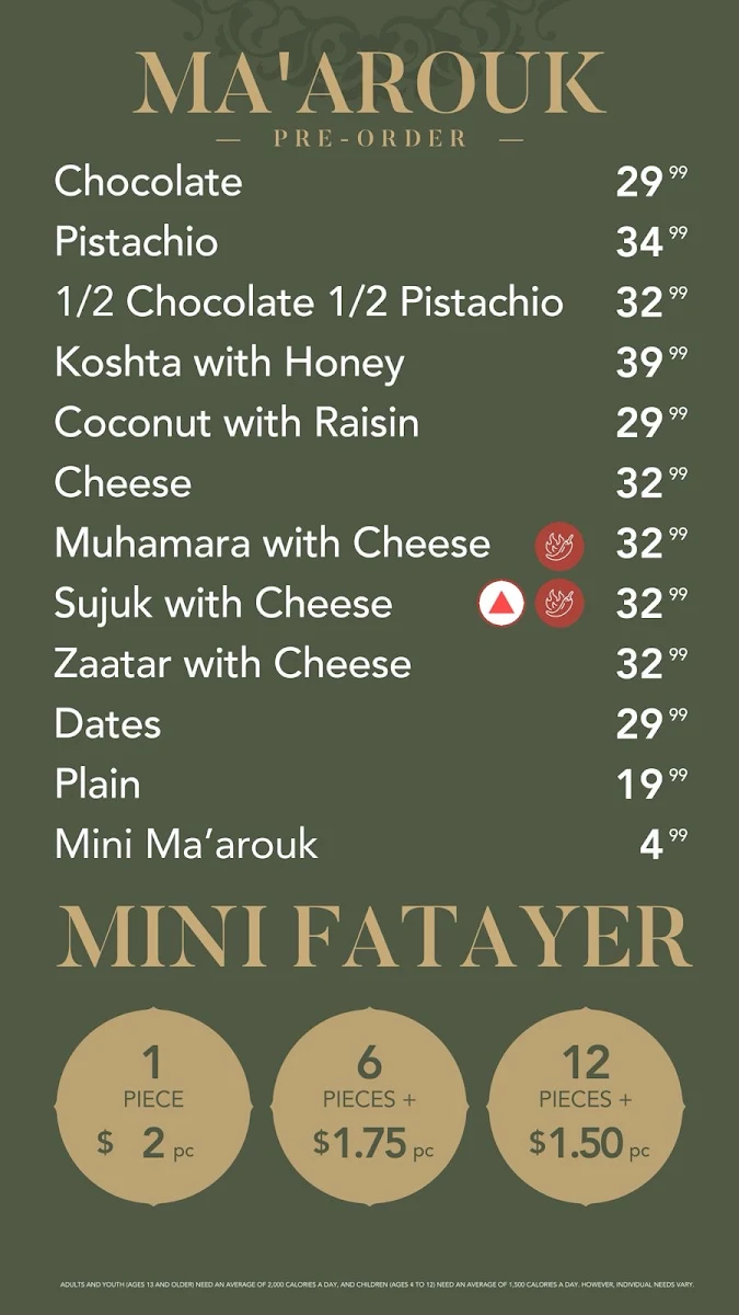 Menu, The Bakers