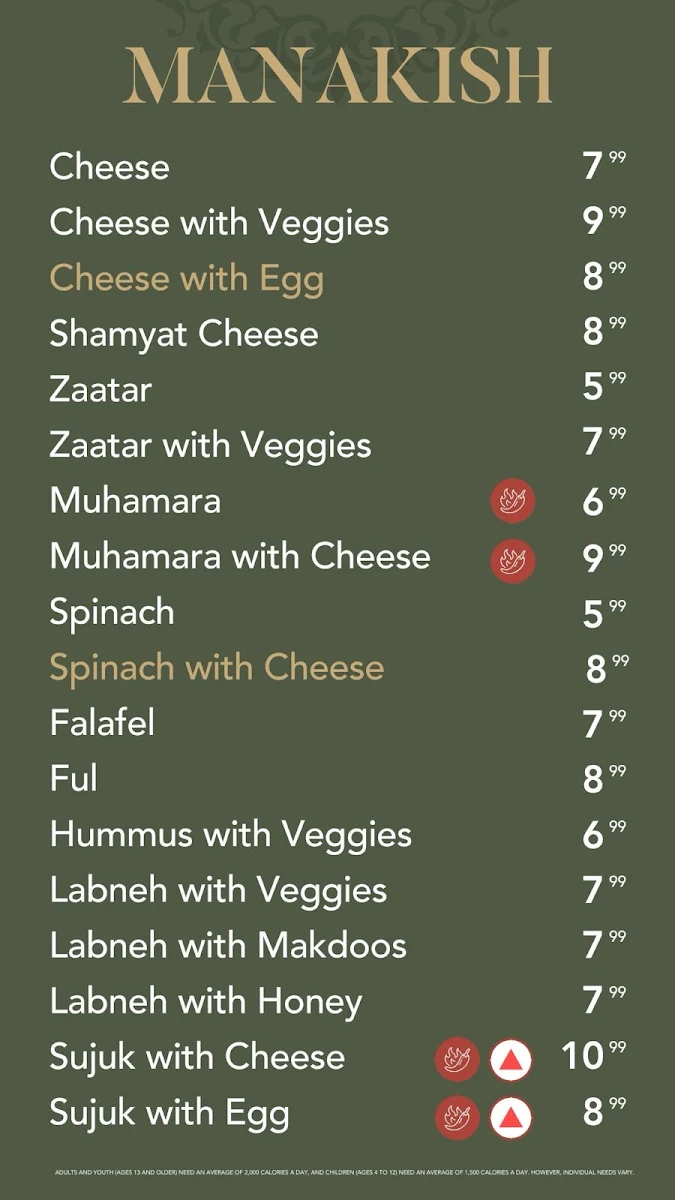 Menu, The Bakers