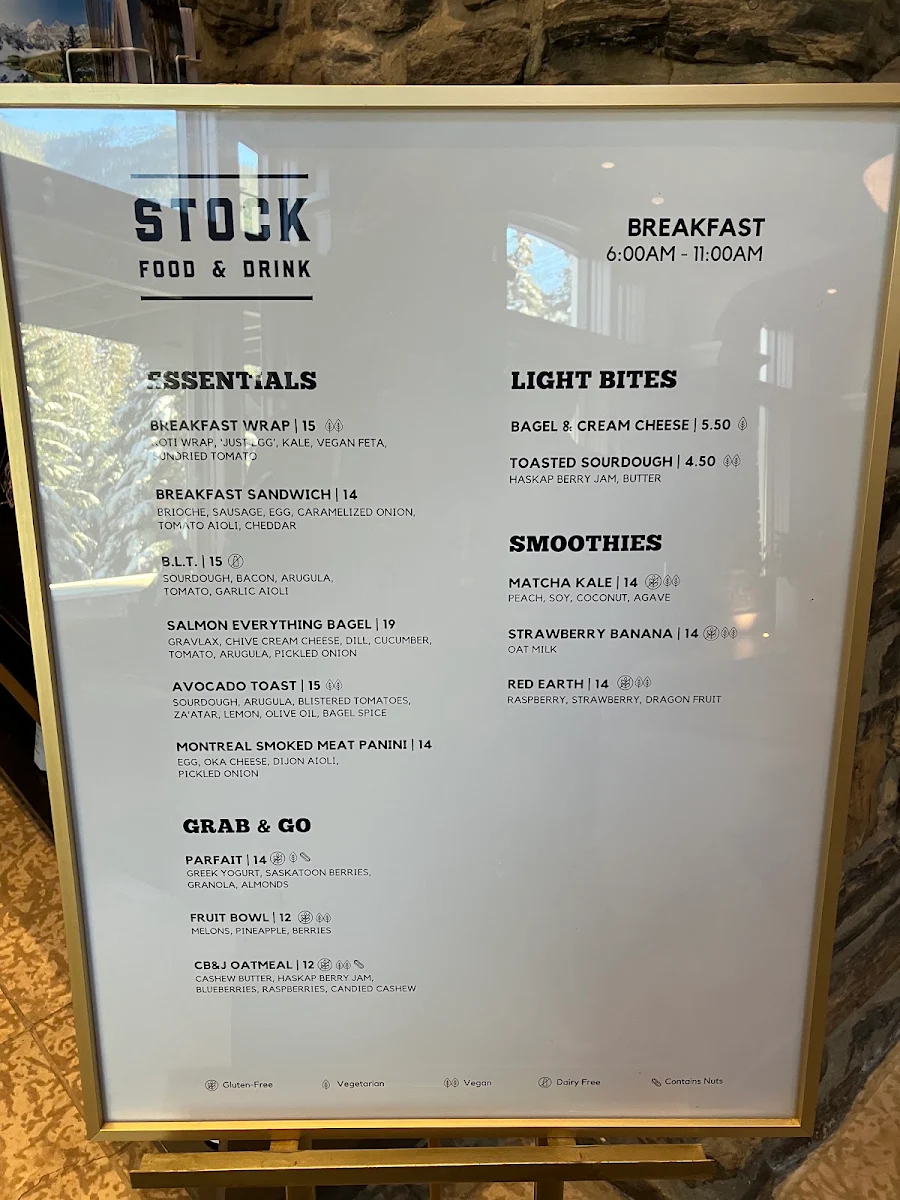 Menu, STOCK FOOD & DRINK