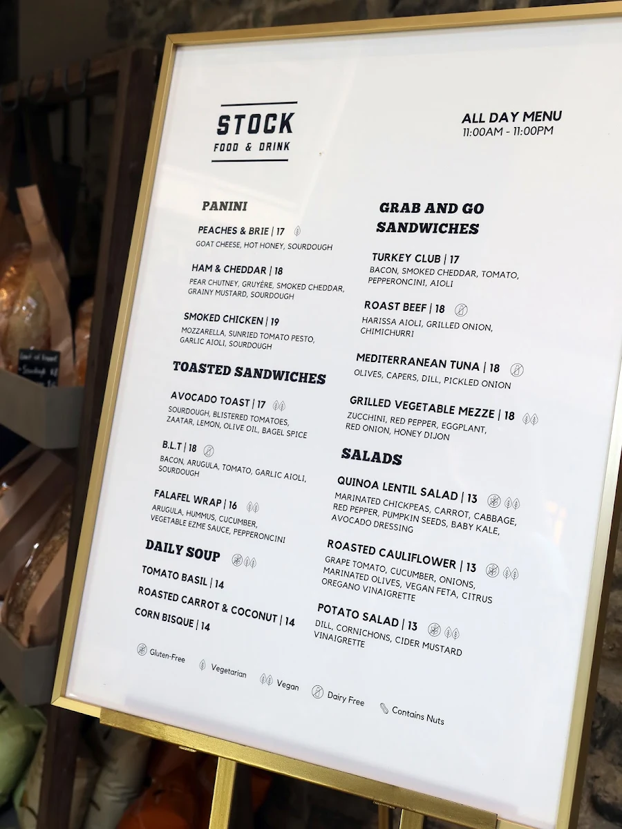 Menu, STOCK FOOD & DRINK