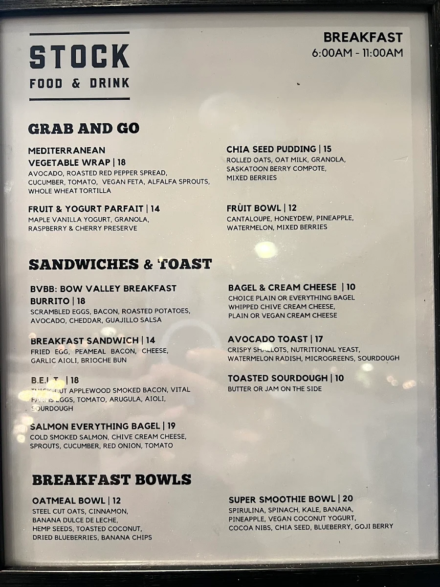 Menu, STOCK FOOD & DRINK