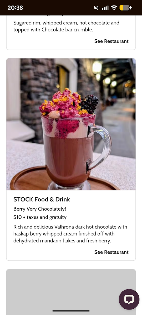 Menu, STOCK FOOD & DRINK