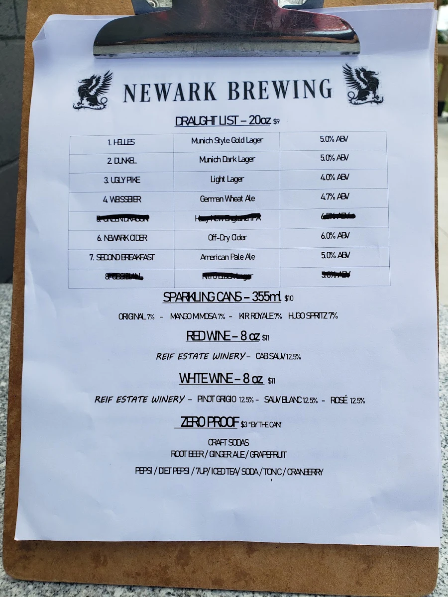 Menu, Newark Brewing: Bar & Restaurant