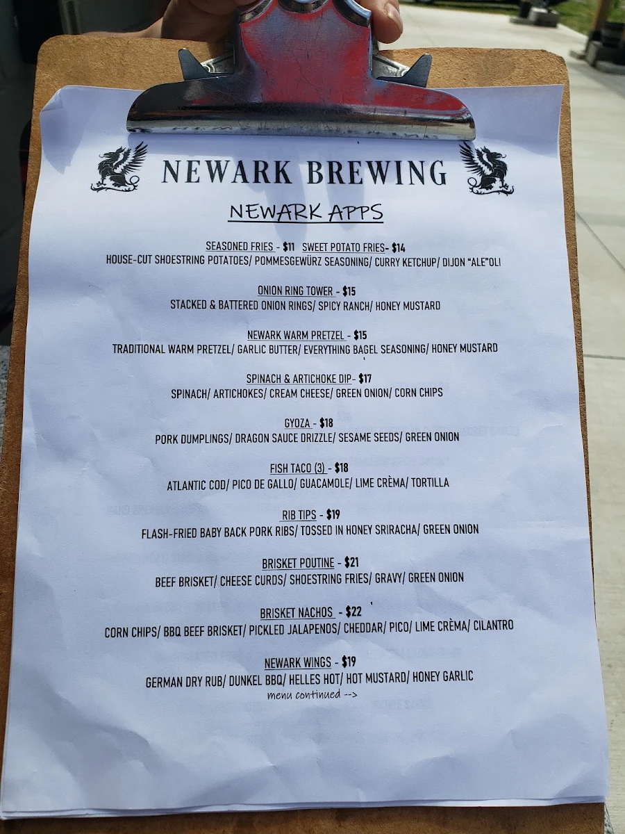 Menu, Newark Brewing: Bar & Restaurant