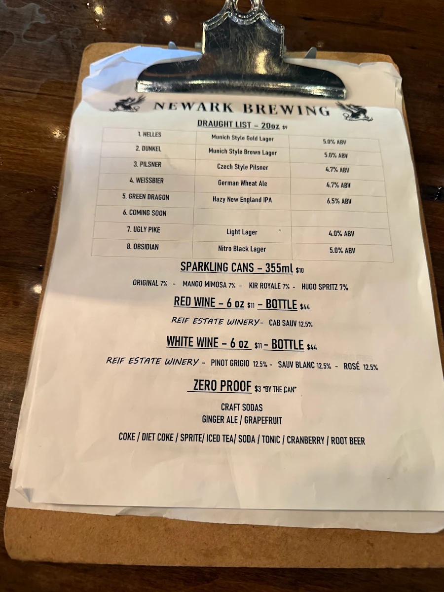 Menu, Newark Brewing: Bar & Restaurant