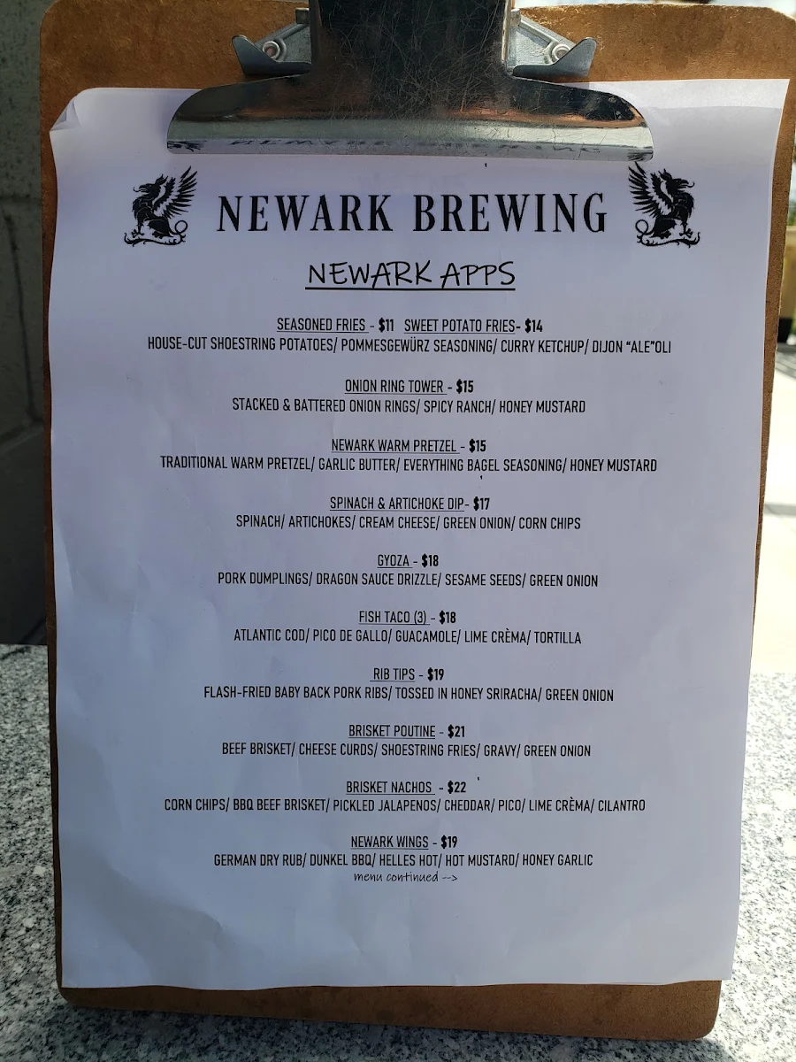Menu, Newark Brewing: Bar & Restaurant