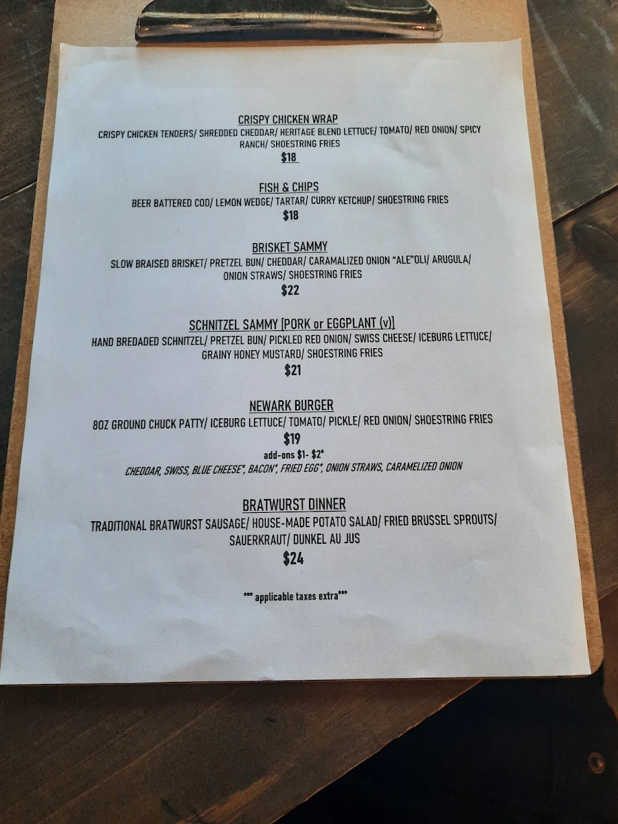Menu, Newark Brewing: Bar & Restaurant