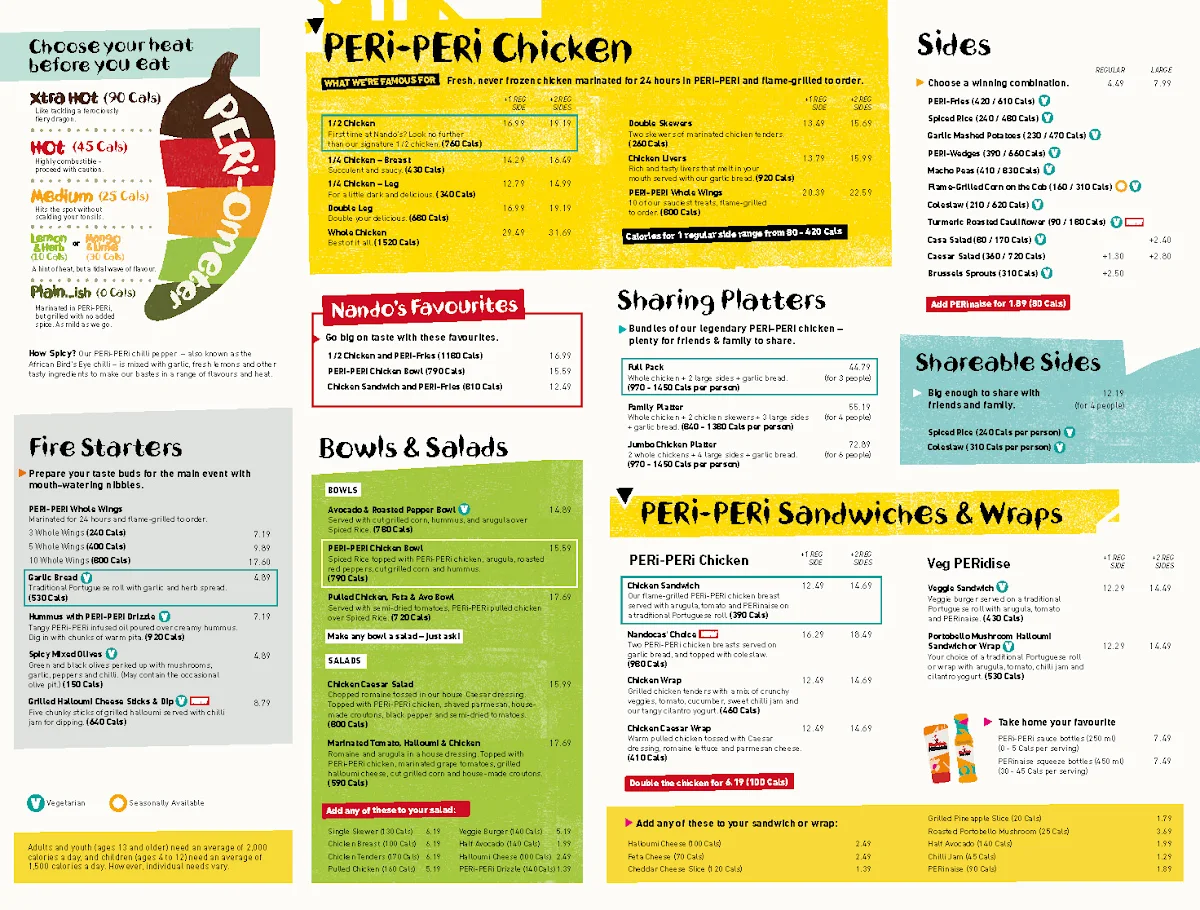 Menu, Nando's PERi-PERi
