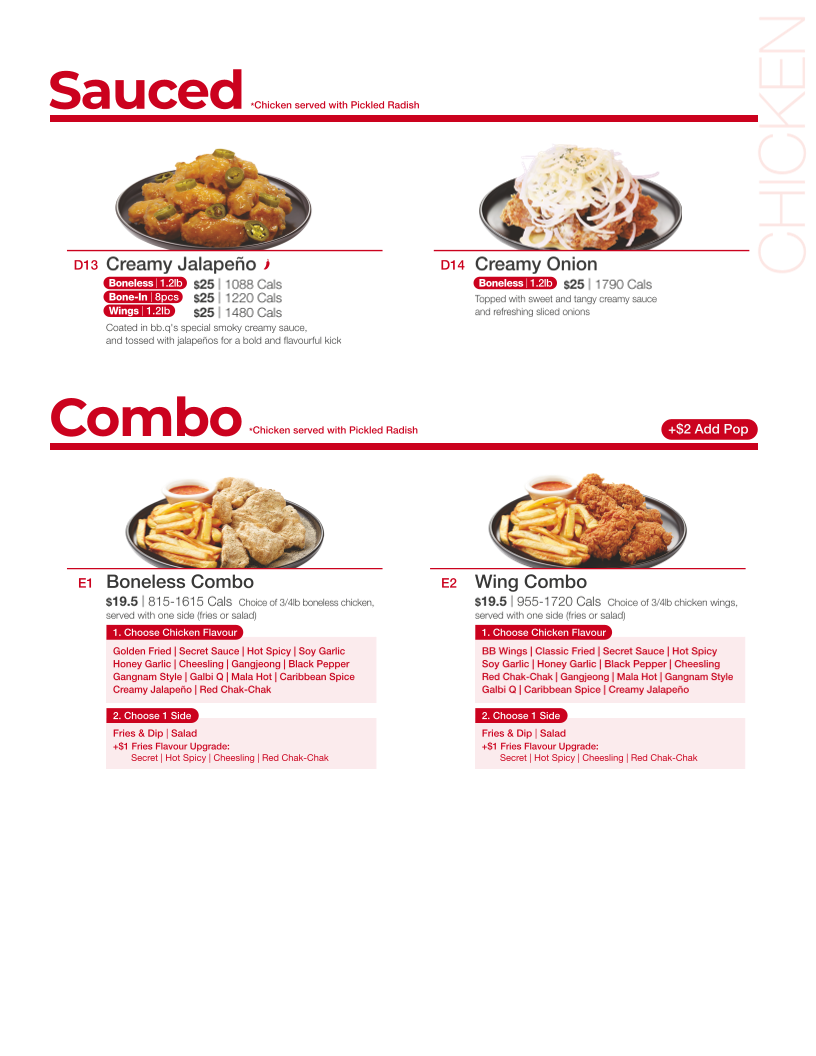 Menu, bb.q Chicken